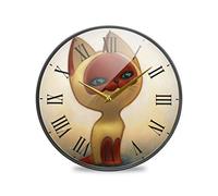 LDIYEU Drôle Mignon Chat Doré Murale Décoratif Moderne Horloge de Mur Circulaire Silencieuse Horloges pour Enfant Garçons Le Bureau à Domicile Cuisine Chambre école Décor(9.5In 11.9In)