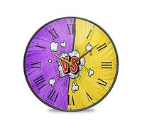 LDIYEU Épreuve De Force Jaune Bleu Murale Décoratif Moderne Horloge de Mur Circulaire Silencieuse Horloges pour Enfant Garçons Le Bureau à Domicile Cuisine Chambre école Décor(9.5In 11.9In)