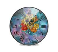 LDIYEU Espace Fantôme Rose Tour Murale Décoratif Moderne Horloge de Mur Circulaire Silencieuse Horloges pour Enfant Garçons Le Bureau à Domicile Cuisine Chambre école Décor(9.5In 11.9In)