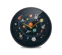 LDIYEU Étoile Nébuleuse Soleil Univers Espace Décoratif Horloge de Mur Circulaire Silencieuse pour Garçons Filles Le Cuisine école Horloges Décor Bureau à Domicile