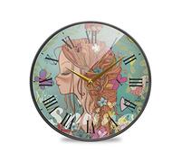 LDIYEU Fleur Beauté Papillon Murale Décoratif Moderne Horloge de Mur Circulaire Silencieuse Horloges pour Enfant Garçons Le Bureau à Domicile Cuisine Chambre école Décor(9.5In 11.9In)