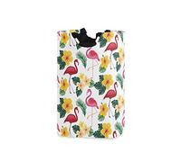 LDIYEU Fleur Flamant Rose Grand Panier à Linge Pliage Étanche Rangement Corbeille à Linge avec Poignées pour Maison Buanderie