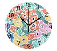 LDIYEU Fleur Floral Dessiné À La Main Pendule Murale Décoratif Moderne Horloge de Mur Circulaire Silencieuse horloges pour Enfant Garçons Le Bureau à Domicile Salon Cuisine Chambre école Décor