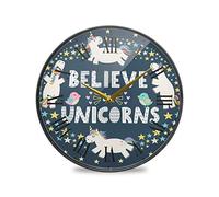 LDIYEU Licorne Mignonne Crois Le Tour Murale Décoratif Moderne Horloge de Mur Circulaire Silencieuse Horloges pour Enfant Garçons Le Bureau à Domicile Cuisine Chambre école Décor(9.5In 11.9In)