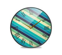 LDIYEU Línea Blanca Azul Murale Décoratif Moderne Horloge de Mur Circulaire Silencieuse Horloges pour Enfant Garçons Le Bureau à Domicile Cuisine Chambre école Décor(9.5In 11.9In)