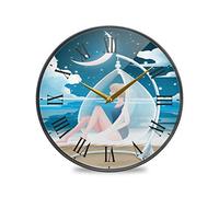 LDIYEU Lune Plage Beauté Murale Décoratif Moderne Horloge de Mur Circulaire Silencieuse Horloges pour Enfant Garçons Le Bureau à Domicile Cuisine Chambre école Décor(9.5In 11.9In)