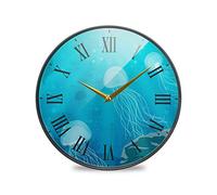 LDIYEU Medusas De Agua De Mar Azul Murale Décoratif Moderne Horloge de Mur Circulaire Silencieuse Horloges pour Enfant Garçons Le Bureau à Domicile Cuisine Chambre école Décor(9.5In 11.9In)