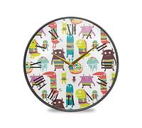 LDIYEU Monstre Animal Bébé Dessin Animé Décoratif Horloge de Mur Circulaire Silencieuse pour Garçons Filles Le Cuisine école Horloges Décor Bureau à Domicile