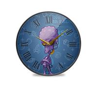 LDIYEU Monstre Bleu Extraterrestre Murale Décoratif Moderne Horloge de Mur Circulaire Silencieuse Horloges pour Enfant Garçons Le Bureau à Domicile Cuisine Chambre école Décor(9.5In 11.9In)