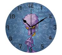 LDIYEU Monstre Bleu Extraterrestre Pendule Murale Décoratif Moderne Horloge de Mur Circulaire Silencieuse horloges pour Enfant Garçons Le Bureau à Domicile Salon Cuisine Chambre école Décor