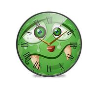 LDIYEU Monstre Fou Vert Murale Décoratif Moderne Horloge de Mur Circulaire Silencieuse Horloges pour Enfant Garçons Le Bureau à Domicile Cuisine Chambre école Décor(9.5In 11.9In)