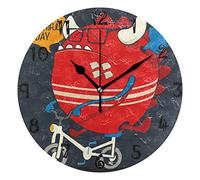 LDIYEU Monstre Mignon Gros Vélo Pendule Murale Décoratif Moderne Horloge de Mur Circulaire Silencieuse horloges pour Enfant Garçons Le Bureau à Domicile Salon Cuisine Chambre école Décor