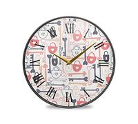 LDIYEU Motif De Dessin Animé De Serrure coratif Horloge de Mur Circulaire Silencieuse pour Garçons Filles Le Cuisine école Horloges Décor Bureau à Domicile