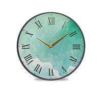 LDIYEU Nuage Vert Aquarelle Blanc Décoratif Horloge de Mur Circulaire Silencieuse pour Garçons Filles Le Cuisine école Horloges Décor Bureau à Domicile