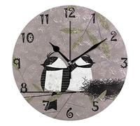LDIYEU Oiseau d'encre Chinois d'art Pendule Murale Décoratif Moderne Horloge de Mur Circulaire Silencieuse horloges pour Enfant Garçons Le Bureau à Domicile Salon Cuisine Chambre école Décor