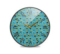 LDIYEU Ojo De Pluma De Pavo Real Murale Décoratif Moderne Horloge de Mur Circulaire Silencieuse Horloges pour Enfant Garçons Le Bureau à Domicile Cuisine Chambre école Décor(9.5In 11.9In)