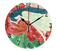 LDIYEU Peinture Beauté De Fleur Pendule Murale Décoratif Moderne Horloge de Mur Circulaire Silencieuse horloges pour Enfant Garçons Le Bureau à Domicile Salon Cuisine Chambre école Décor