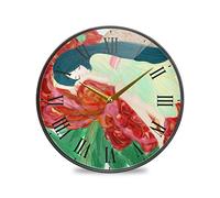 LDIYEU Peinture Fleur Beauté Murale Décoratif Moderne Horloge de Mur Circulaire Silencieuse Horloges pour Enfant Garçons Le Bureau à Domicile Cuisine Chambre école Décor(9.5In 11.9In)
