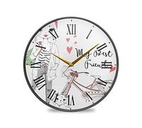 LDIYEU Peinture Kitty Beauté Vélo Murale Décoratif Moderne Horloge de Mur Circulaire Silencieuse Horloges pour Enfant Garçons Le Bureau à Domicile Cuisine Chambre école Décor(9.5In 11.9In)