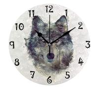 LDIYEU Peinture Wolf Impression Pendule Murale Décoratif Moderne Horloge de Mur Circulaire Silencieuse horloges pour Enfant Garçons Le Bureau à Domicile Salon Cuisine Chambre école Décor