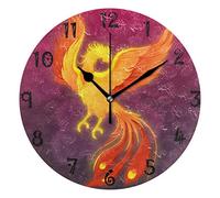 LDIYEU Phénix De Feu Dessiné À La Main Pendule Murale Décoratif Moderne Horloge de Mur Circulaire Silencieuse horloges pour Enfant Garçons Le Bureau à Domicile Salon Cuisine Chambre école Décor