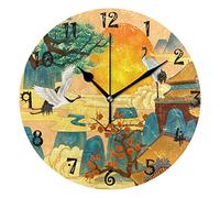 LDIYEU Phoenix Nuage Oiseau Soleil Chinois Pendule Murale Décoratif Moderne Horloge de Mur Circulaire Silencieuse horloges pour Enfant Garçons Le Bureau à Domicile Salon Cuisine Chambre école Décor