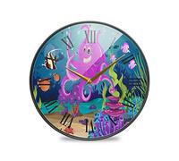 LDIYEU Pieuvre Beauté Marine Rose Murale Décoratif Moderne Horloge de Mur Circulaire Silencieuse Horloges pour Enfant Garçons Le Bureau à Domicile Cuisine Chambre école Décor(9.5In 11.9In)