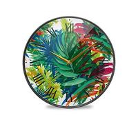 LDIYEU Planter des Feuilles D'Arbres Verts Décoratif Horloge de Mur Circulaire Silencieuse pour Garçons Filles Le Cuisine école Horloges Décor Bureau à Domicile