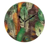 LDIYEU Plumas Pavo Real Arte Pendule Murale Décoratif Moderne Horloge de Mur Circulaire Silencieuse horloges pour Enfant Garçons Le Bureau à Domicile Salon Cuisine Chambre école Décor