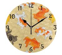 LDIYEU Poisson Chinois d'or Pendule Murale Décoratif Moderne Horloge de Mur Circulaire Silencieuse horloges pour Enfant Garçons Le Bureau à Domicile Salon Cuisine Chambre école Décor