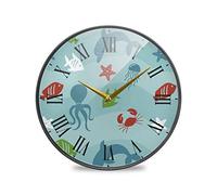 LDIYEU Poissons Bleus Murale Décoratif Moderne Horloge de Mur Circulaire Silencieuse Horloges pour Enfant Garçons Le Bureau à Domicile Cuisine Chambre école Décor(9.5In 11.9In)