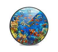 LDIYEU Poissons De Mer Bleus Colorés Murale Décoratif Moderne Horloge de Mur Circulaire Silencieuse Horloges pour Enfant Garçons Le Bureau à Domicile Cuisine Chambre école Décor(9.5In 11.9In)