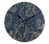 LDIYEU Poulpe Dessiné Main Doré Pendule Murale Décoratif Moderne Horloge de Mur Circulaire Silencieuse horloges pour Enfant Garçons Le Bureau à Domicile Salon Cuisine Chambre école Décor