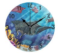 LDIYEU Protéger l'environnement Marin Pendule Murale Décoratif Moderne Horloge de Mur Circulaire Silencieuse horloges pour Enfant Garçons Le Bureau à Domicile Salon Cuisine Chambre école Décor