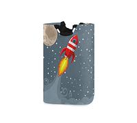 LDIYEU Razzo Spaziale Retrò Decolla Grand Panier à Linge Pliage Étanche Rangement Corbeille à Linge avec Poignées pour Maison Buanderie