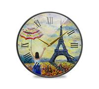 LDIYEU Résumé Paris Ville Européenne Murale Décoratif Moderne Horloge de Mur Circulaire Silencieuse Horloges pour Enfant Garçons Le Bureau à Domicile Cuisine Chambre école Décor(9.5In 11.9In)