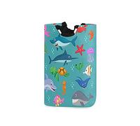 LDIYEU Set Animali Marini Dei Cartoni Animati Grand Panier à Linge Pliage Étanche Rangement Corbeille à Linge avec Poignées pour Maison Buanderie