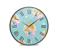LDIYEU Sirène Beauté Rose Rose Murale Décoratif Moderne Horloge de Mur Circulaire Silencieuse Horloges pour Enfant Garçons Le Bureau à Domicile Cuisine Chambre école Décor(9.5In 11.9In)