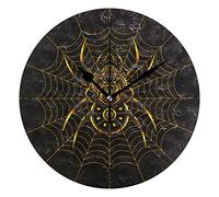 LDIYEU Toile D'Araignée Noir Jaune Pendule Murale Décoratif Moderne Horloge de Mur Circulaire Silencieuse horloges pour Enfant Garçons Le Bureau à Domicile Salon Cuisine Chambre école Décor