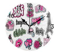 LDIYEU Tour Blanche De Paris De Londres Pendule Murale Décoratif Moderne Horloge de Mur Circulaire Silencieuse horloges pour Enfant Garçons Le Bureau à Domicile Salon Cuisine Chambre école Décor