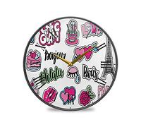 LDIYEU Tour Blanche Londres Paris Murale Décoratif Moderne Horloge de Mur Circulaire Silencieuse Horloges pour Enfant Garçons Le Bureau à Domicile Cuisine Chambre école Décor(9.5In 11.9In)