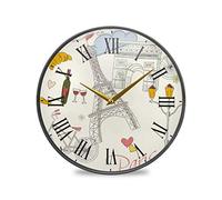 LDIYEU Tour du Cœur Murale Décoratif Moderne Horloge de Mur Circulaire Silencieuse Horloges pour Enfant Garçons Le Bureau à Domicile Cuisine Chambre école Décor(9.5In 11.9In)