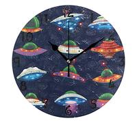 LDIYEU Univers Espace Vaisseau Spatial Noir Pendule Murale Décoratif Moderne Horloge de Mur Circulaire Silencieuse horloges pour Enfant Garçons Le Bureau à Domicile Salon Cuisine Chambre école Décor