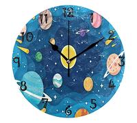 LDIYEU Univers Spatial Dessin Animé Bleu Pendule Murale Décoratif Moderne Horloge de Mur Circulaire Silencieuse horloges pour Enfant Garçons Le Bureau à Domicile Salon Cuisine Chambre école Décor