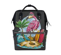 LDIYEU Vague D'Été Tropia lamingo Sac à Langer Sac à Dos Grande Capacité Multifonction Sac à Couches pour Voyage Maman Femme Papa