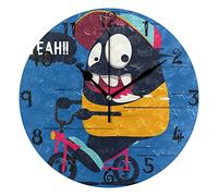 LDIYEU Vélo Monstre Bleu Mignon Pendule Murale Décoratif Moderne Horloge de Mur Circulaire Silencieuse horloges pour Enfant Garçons Le Bureau à Domicile Salon Cuisine Chambre école Décor