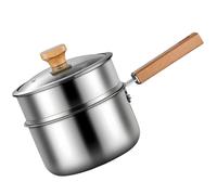 LDKFLKR Casserole en Acier Inoxydable avec Couvercle en Verre, Panier Vapeur Et PoignéE en Bois, Petite Casserole Multifonctionnelle, Compatible Induction,4.1QTwith Steamer