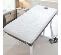 LDLCYCN A/White,185 * 70cm(T), Mousse Mémoire Table De Massage Matelas Topper Épaisseur 6Cm Latex Coussin Lit Cils avec Bande Élastique Lit Spa Matelas Coussin avec Trou De Visage Tête Carrée/Ronde