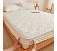 LDLCYCN Beige,180 * 200cm, Protège-Matelas Imperméable Queen King Size Couvre-Lit Drap-Housse Doux Housse De Matelas Matelassée avec Bande Élastique À 360° Poche Profonde De 12 Pouces