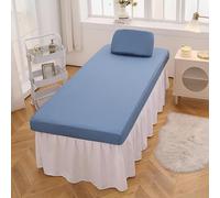 LDLCYCN Bleu,80 * 190cm, Housse De Table De Massage Imperméable PU Cuir Tissu avec Trou Massage Couvre - Lit Spa Massage Table Drap Housse avec Bande Élastique Enveloppé Tout Autour